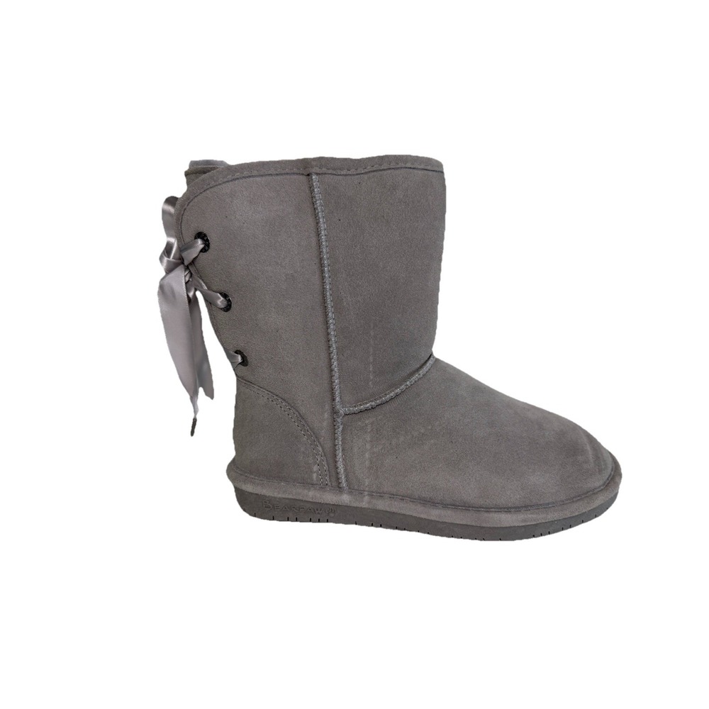 Bearpaw Shearling Lined Gray Winter Boots‎ With Ribbon Bow Size 7 No Box